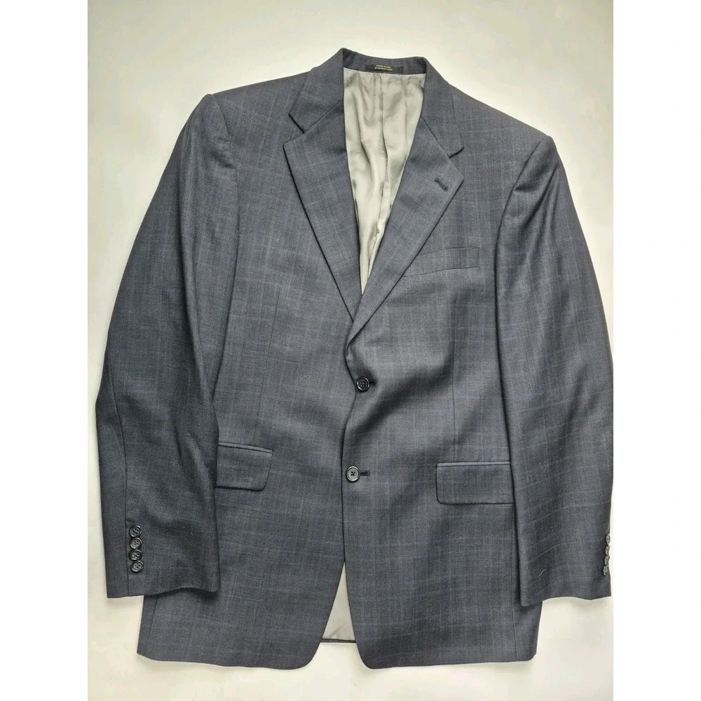 Hart Schaffner Marx Wool Sport Coat 40R Blue Brown Plaid USA 2 Button Mens